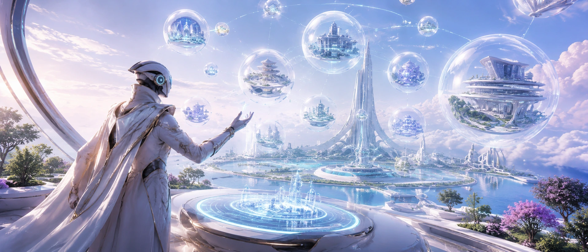 Città futuristica luminosa con interfacce olografiche e atmosfera cinematografica dedicata ai progetti digitali