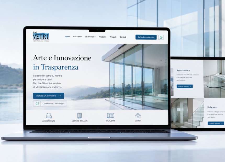 Anteprima case study AM Vetri — sito WordPress custom per vetreria e progetti in vetro: progetto WordPress custom, UX e performance
