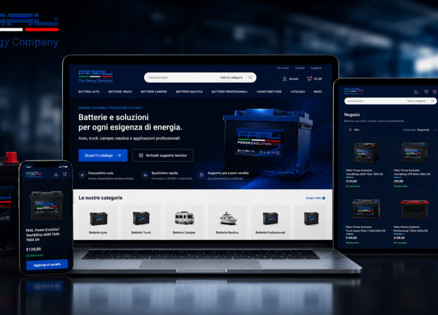 Anteprima case study FAAL Batterie — eCommerce WooCommerce per batterie auto, truck e nautica: progetto WordPress custom, UX e performance