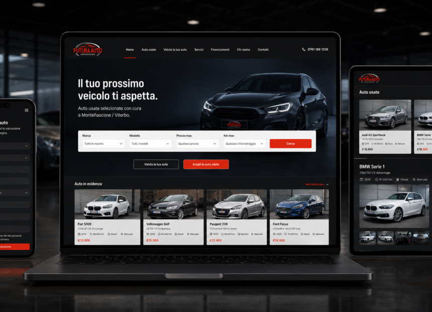 Anteprima case study Futura Automotive — sito WordPress custom con plugin veicoli: progetto WordPress custom, UX e performance